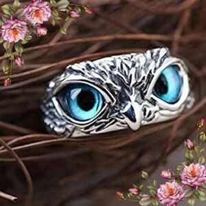 Retro Blue Eye Owl Open Ring, Exaggerated Animal Adjustable Finger Ring